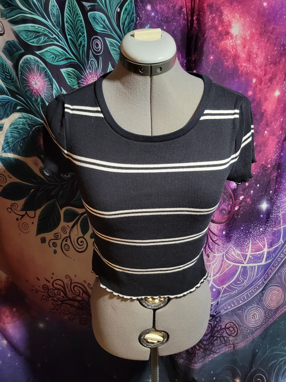 Black & White Striped Women's Short Sleeve Crop Top